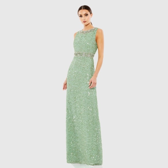 MAC DUGGAL 10839 NWT Sequined Sleeveless Embellished Neckline Gown - Picture 1 of 6
